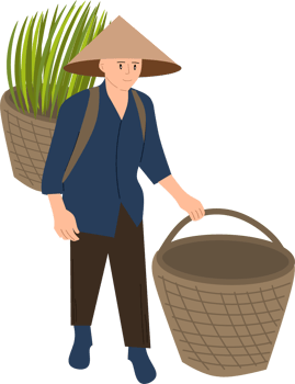 Farmers carrying rice with basket clipart png