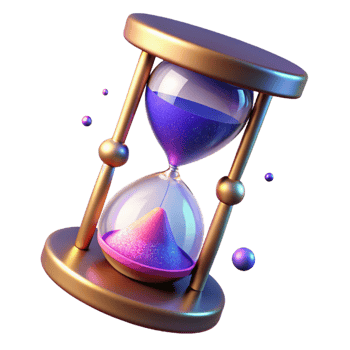 impressive contemporary 3D Hourglass Illustration, Time, Sand, Flow, Golden, Purple, Pink, Abstract, Gradient 4K png