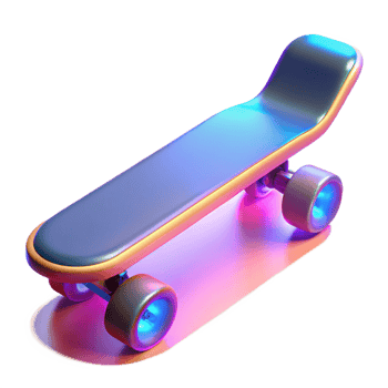 serene abstract Neon Skateboard 3D Render authentic png