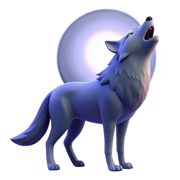 dramatic classic 3D Cartoon Wolf Howling at the Moon high resolution png