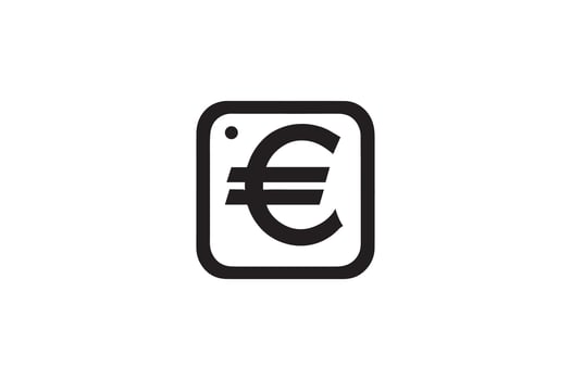 A black and white image of a euro sign vector