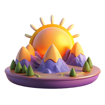 stunning artistic 3D Cartoon Sunset Landscape Illustration detailed png