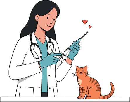 Veterinarian administering a vaccination to an orange tabby cat vector