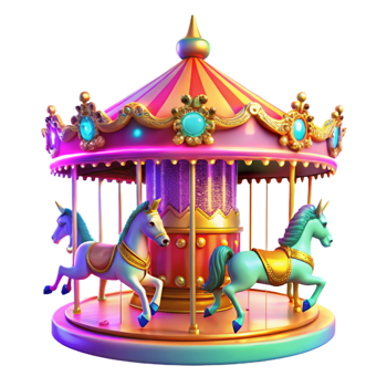 magnificent modern Whimsical Carousel 3D Render detailed png