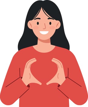 Woman in red sweater forming heart shape with hands vector
