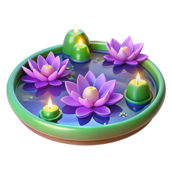 vibrant creative 3D Render Water Lily Pond with Candles 4K png