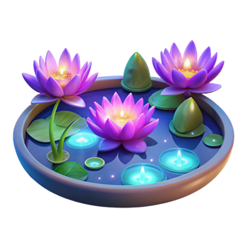 stunning contemporary 3D Render Lotus Flowers in a Pond authentic png