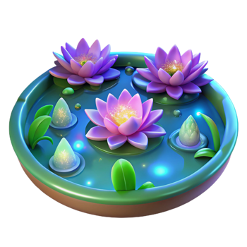 extraordinary minimalist 3D Lotus Pond Illustration high quality png