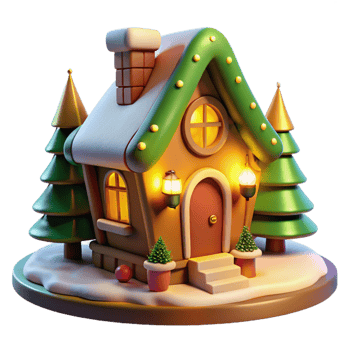 impressive minimalist Enchanted 3D Christmas Cottage Illustration premium png