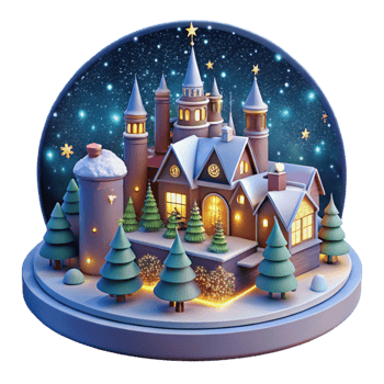 elegant classic Winter Snow Globe Castle 3D Illustration original png