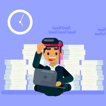 Deadline Stress - Overworked Businessman with Piles of Documents Flat Illustration vector