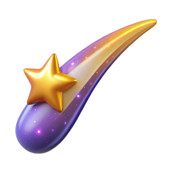 3D Render Golden Star on Purple Comet Tail png