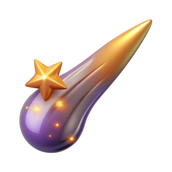 3D Render of a Purple and Gold Shooting Star png