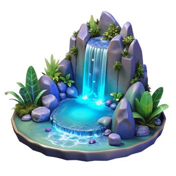 dramatic classic Enchanted Waterfall 3D Illustration high quality png