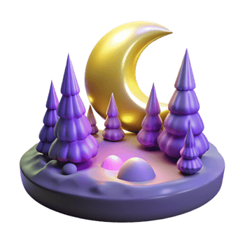 3D Render Night Scene Purple Trees Golden Moon png
