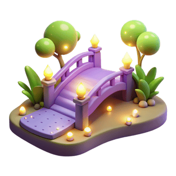 3D Render of Illuminated Bridge in Garden png