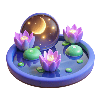 3D Lotus Pond Night Scene png