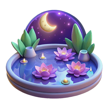 beautiful rustic 3D Lotus Pond Night Scene Illustration premium png