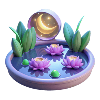 magnificent rustic Serene Moonlit Lotus Pond 3D Illustration premium png