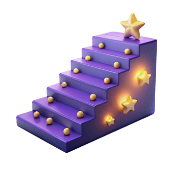 Purple 3D Staircase Illustration with Stars and Balls png