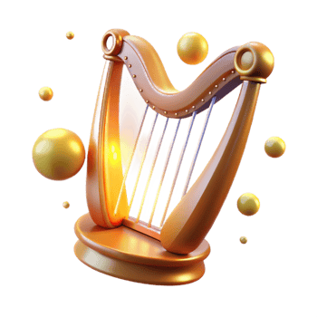 elegant rustic Golden Harp 3D Render exclusive png