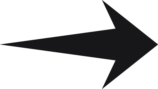 Black arrow pointing to the right side of the frame, with sharp edges, isolated on a white background, ideal for indicating direction or highlighting important information vector
