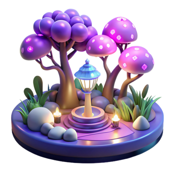 Enchanted 3D Lamp Post in Magical Mushroom Forest png