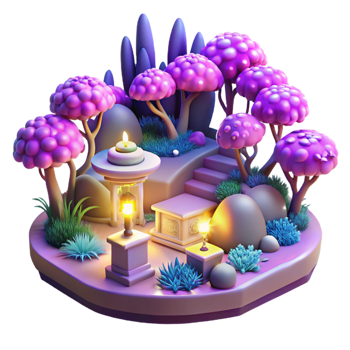 3D Render Purple Fantasy Garden Illustration png