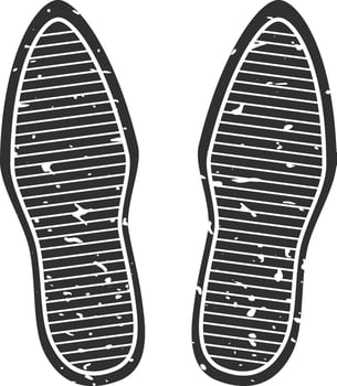 Imprints of shoe soles representing steps taken, indicating movement and direction, isolated on a white background, with a textured, grunge effect vector