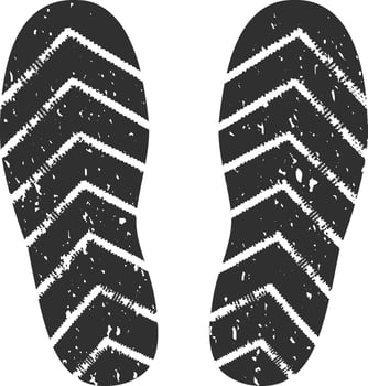 Imprint of a shoe sole featuring a chevron pattern and grunge texture, conveying movement and leaving distinct traces, marking a journey through various terrains vector