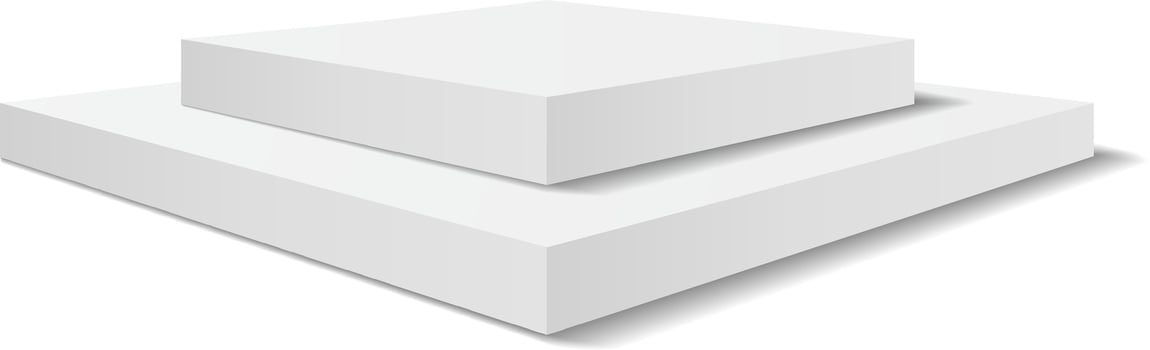 Two white square podiums creating a pedestal casting a shadow on a white background, ideal for showcasing products or concepts related to success, achievement, and leadership vector