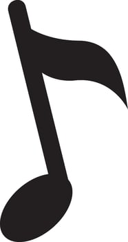 Simple black silhouette of an eighth note, embodying musical concepts like rhythm, tempo, and melody, set against a clean white background for striking contrast vector