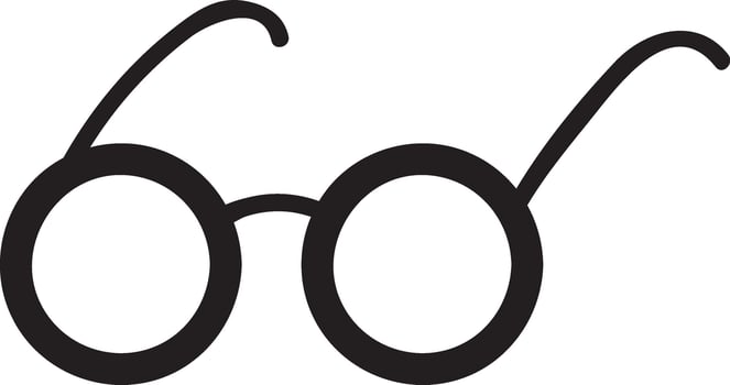 Simple black and white illustration of round glasses, symbolizing vision, intelligence, and knowledge, suitable for various projects related to education, reading, and eyesight vector