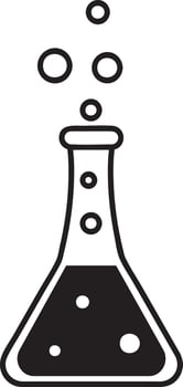 Simple black and white illustration of a conical flask with boiling liquid bubbling and releasing gas, ideal for educational or scientific projects vector