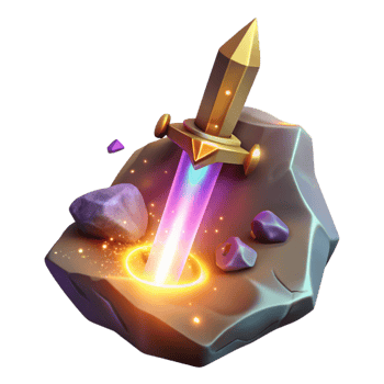 dramatic contemporary Glowing Sword in Stone 3D Illustration professional png