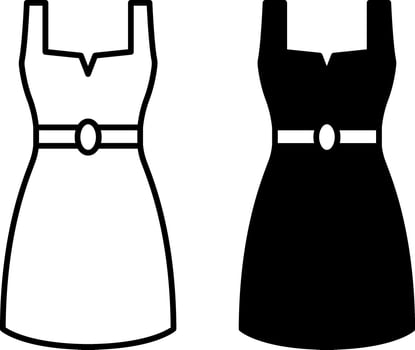 Dress Icons. Black and White Drawing. Female Wardrobe Item. Short Dress with Belt. Fashion and Clothing Concept vector