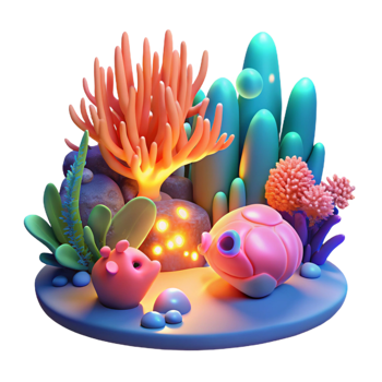 stunning modern Vibrant 3D Underwater Illustration professional png