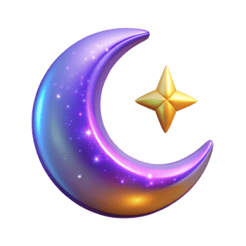elegant rustic Crescent Moon and Star 3D Render detailed png