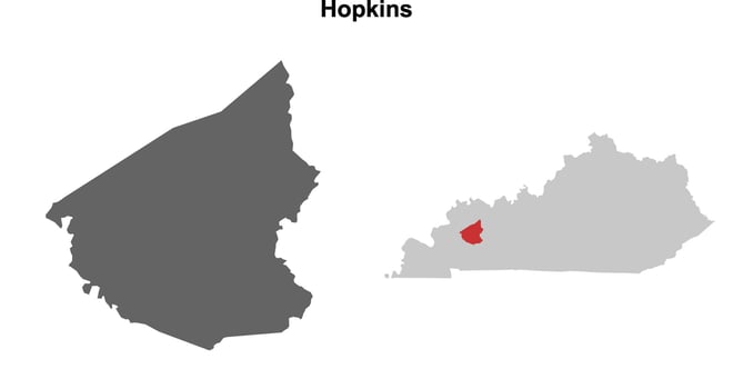 Hopkins County, Kentucky blank outline map set vector