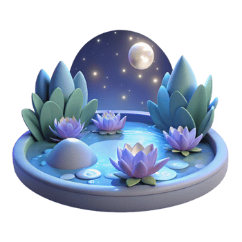 wonderful abstract Serene Moonlit Lotus Pond 3D Illustration 4K png