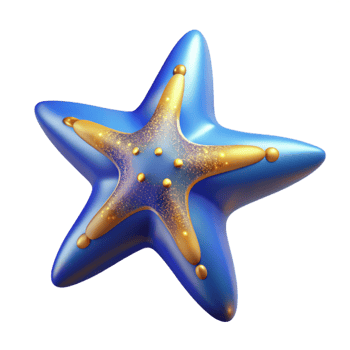 stunning modern 3D Starfish Illustration, Blue Gold Sparkle detailed png