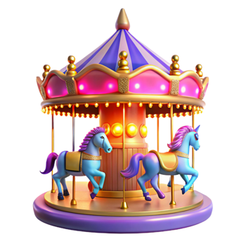 elegant rustic Whimsical Carousel 3D Render authentic png