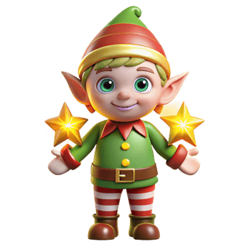 serene contemporary Cheerful 3D Christmas Elf with Stars professional png