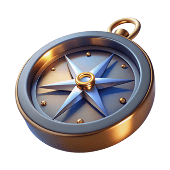 serene creative 3D Compass Illustration Gold Metal Blue Star premium png