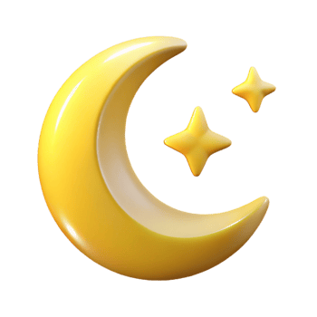 elegant traditional Golden Crescent Moon and Stars 3D Render high quality png