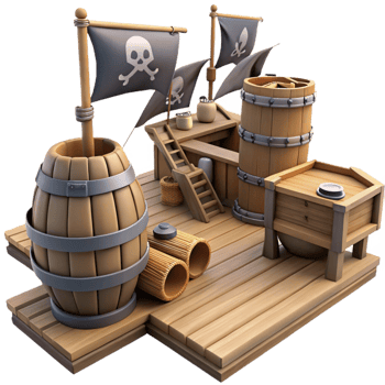 elegant vintage 3D Cartoon Pirate Ship Deck Model premium png