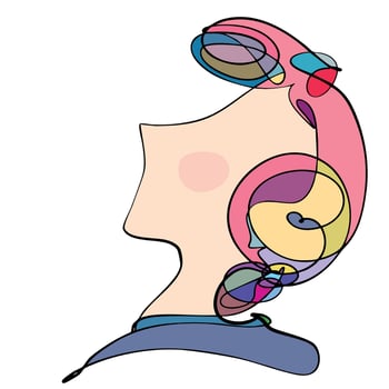 side view Portrait of a young woman simple line illustration vector
