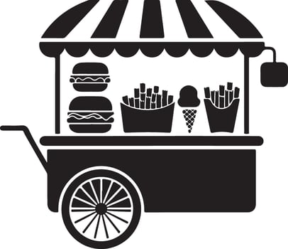 side view of a food cart icon set in silhouette vector