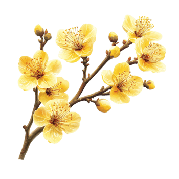 Vibrant Yellow Flower Branch in Bloom png