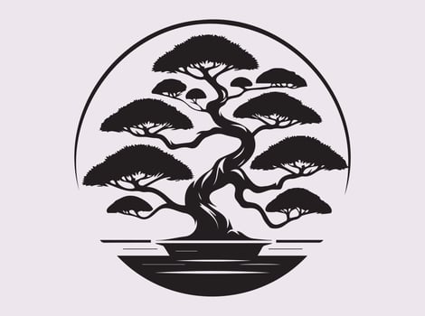 Traditional Solid Black Bonsai Tree Silhouette for Classic and Modern Art vector